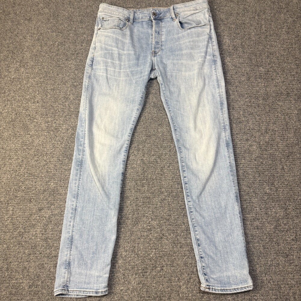 G-Star RAW Jeans Mens 33x32 Light Blue 3301 Slim Stretch Denim Distressed